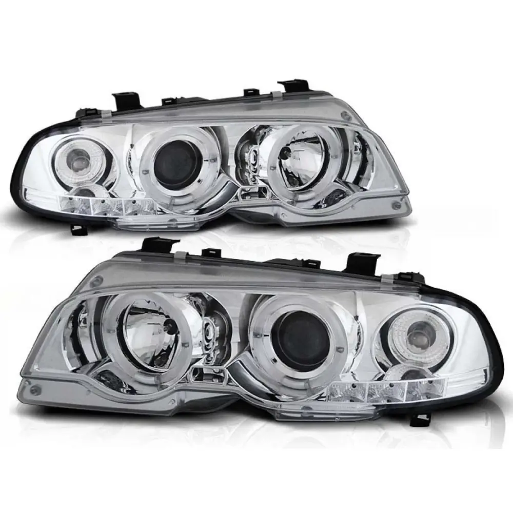 Fari Tuning con Angel Eyes Alogeni Anteriori Dx e Sx per BMW 3 E46 1999-2003