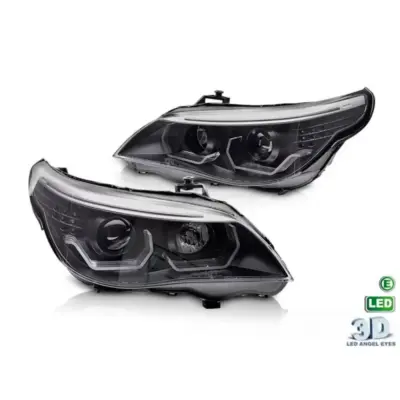 Fari Tuning con LED Angel Eyes 3D Anteriore Dx e Sx BMW Serie 5 E60 2003-2007