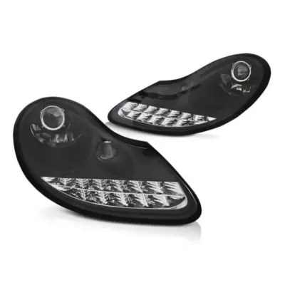 Fari Tuning con Luci Diurne Neri Anteriori Dx e Sx per Porsche Boxster 986