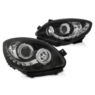 Fari Tuning con Luci Diurne Neri Anteriori Sinistro e Destro per Renault Twingo