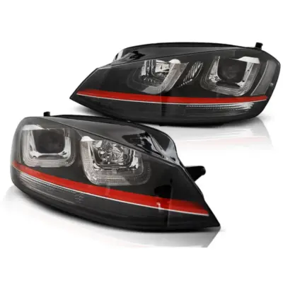 Fari U-led Neri con Linea Rossa Sport per Volkswagen Golf 7 2012-2017