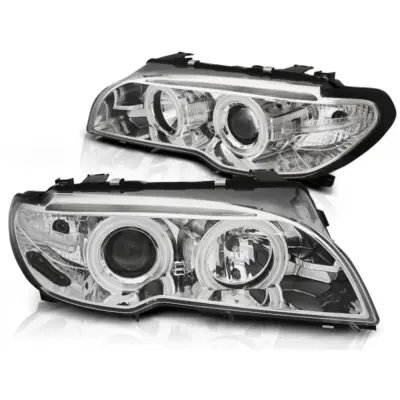 Fari Xenon Angel Eyes CCFL Cromati Anteriori per BMW E46 04.03-06 Coupe Cabrio