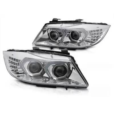 Fari Xenon con Base Cromata per BMW Serie 3 E90 E91 LCI 2009-2011