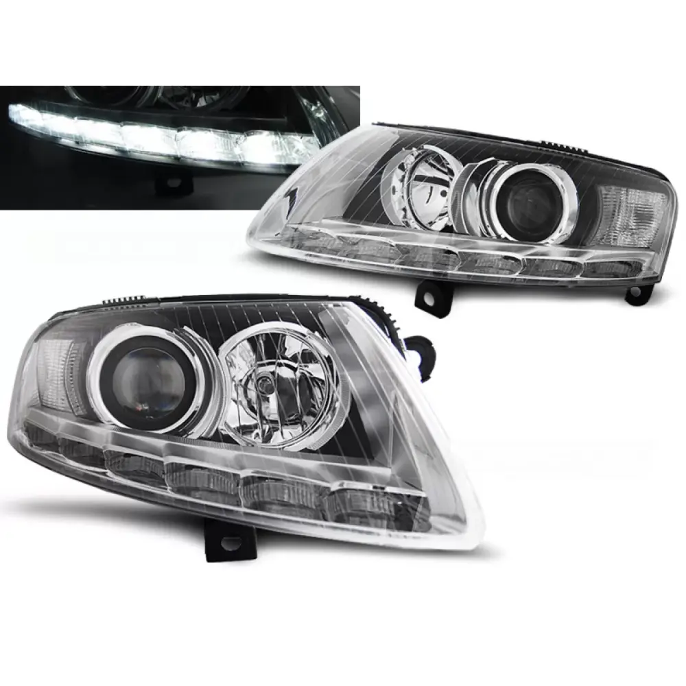 Fari Xenon con Luci Diurne Cromate per Audi A6 C6 04.04-08