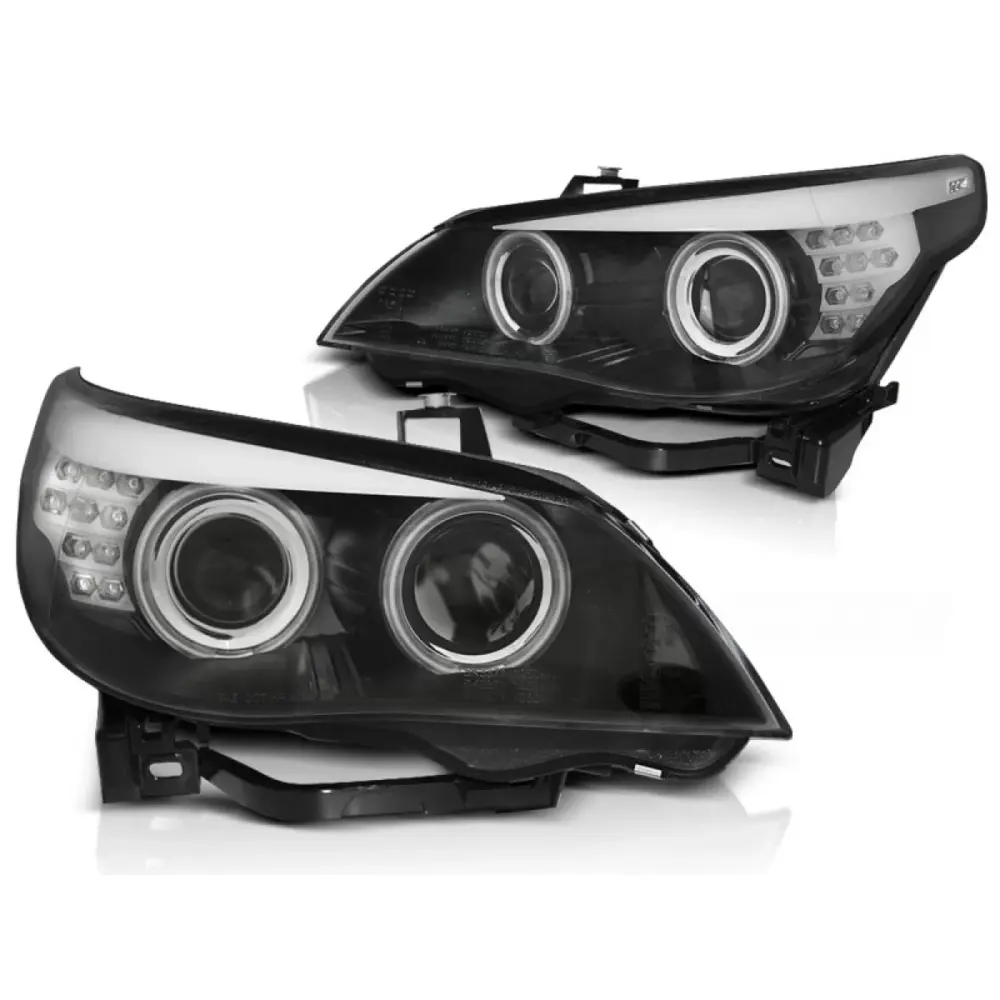 Fari Xenon D2S con Occhi di Angelo LED Neri Indicatori BMW E60 E61 03-04