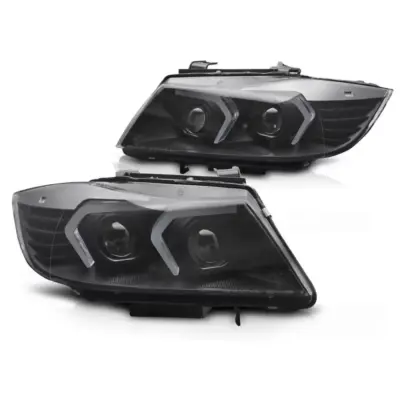 Fari Xenon LED Neri Anteriori per BMW E90 E91 LCI 09-11