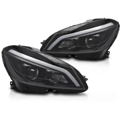 Faro Anteriore LED Nero con DRL Sequenziale per Mercedes W204 11-14