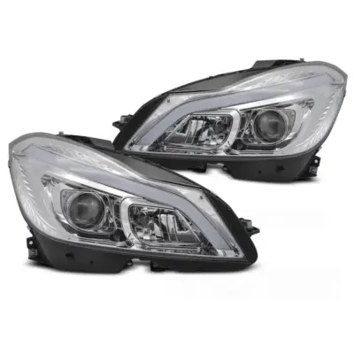 Faro Anteriore Tubo LED Cromato con DRL Sequenziale per Mercedes W204 11-14