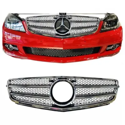 Griglia Anteriore C63 Design con 2 Stecche Nero Cromato per Mercedes Classe C