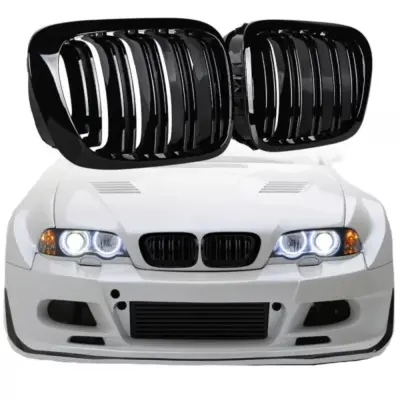 Griglia Anteriore Doppia Lucida M4 Look 2 Pezzi per BMW 3 E46 99-03 Coupe Cabrio