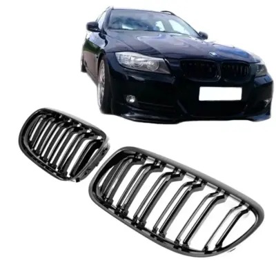 Griglia Anteriore Doppia Lucida M4 Look 2 Pezzi per BMW 3 E90 E91 08-11