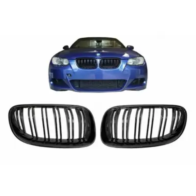 Griglia Anteriore Doppia Lucida Nera M4 Look per BMW 3 E92 E93 06-11 2 Pz