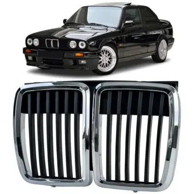 Griglia Anteriore Sportiva Nero Cromato per BMW Serie 3 E30 1982-1994