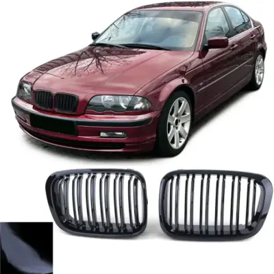 Griglia Doppia Alette Lucida Anteriore per BMW Serie 3 E46 98-01 Berlina Touring