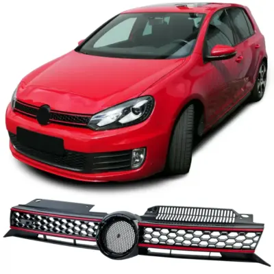 Griglia Radiatore Nero Lucido con Strisce Rosse per Volkswagen Golf 6 GTI 08-13