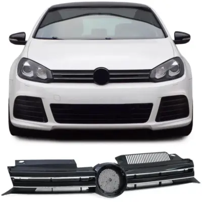Griglia Radiatore Sportiva Nera Lucida con Strisce Cromate per VW Golf 6 08-13