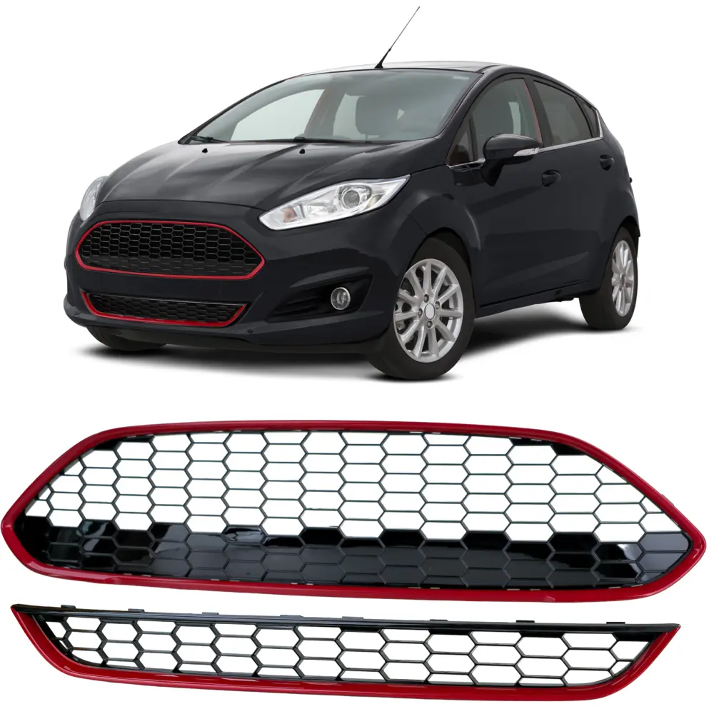 Griglia Set ST-Wabendesign Rosso Nero Lucido per Ford Fiesta 2013–2017