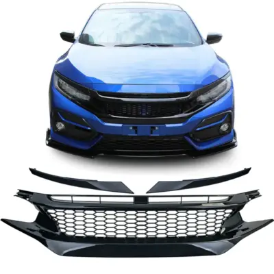 Griglia Sportiva 3 Pezzi Nido d'Ape Design Nera Lucida per Honda Civic X FC FK