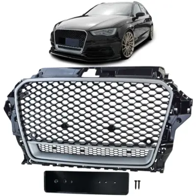 Griglia Sportiva Nido D'ape Nero Lucido Argento per Audi A3 8V 12-16