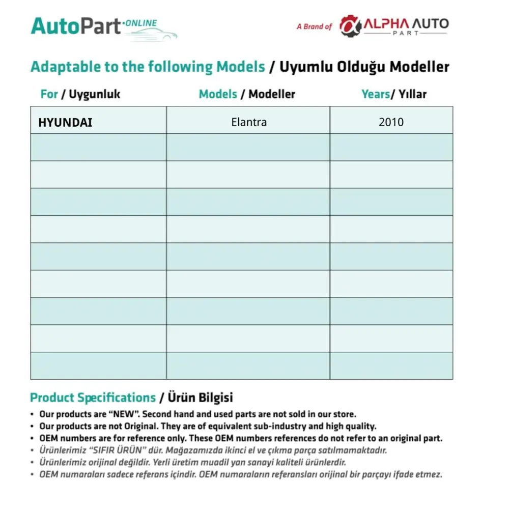 Ingranaggio Interno Motore per Hyundai Elantra (2011-2016)