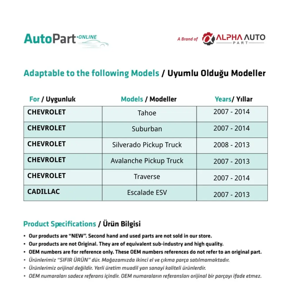 Ingranaggio Specchietto Laterale per Chevrolet Tahoe, Suburban, Traverse