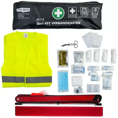 Kit Pronto Soccorso 3-in-1 con Giubbotto e Triangolo Universale Din 13164
