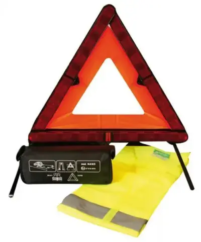Kit sicurezza auto con triangolo segnaletico e gilet alta visibilità rifrangente