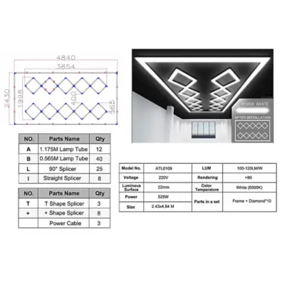 Lampada LED Plafoniera Quadrata 10 Pezzi 6500k Universale 4,84x2,43 M