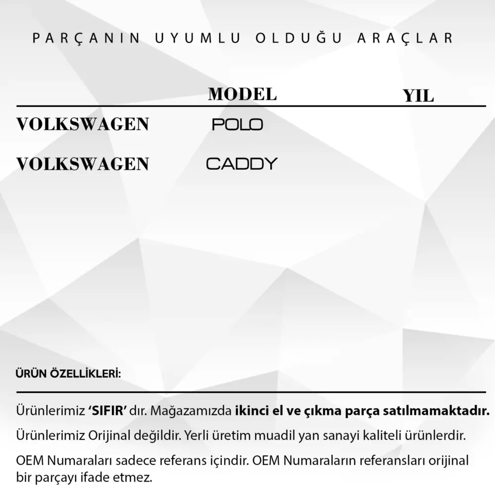 Maniglia Portiera Interna Sinistra in Plastica per Volkswagen Polo Caddy