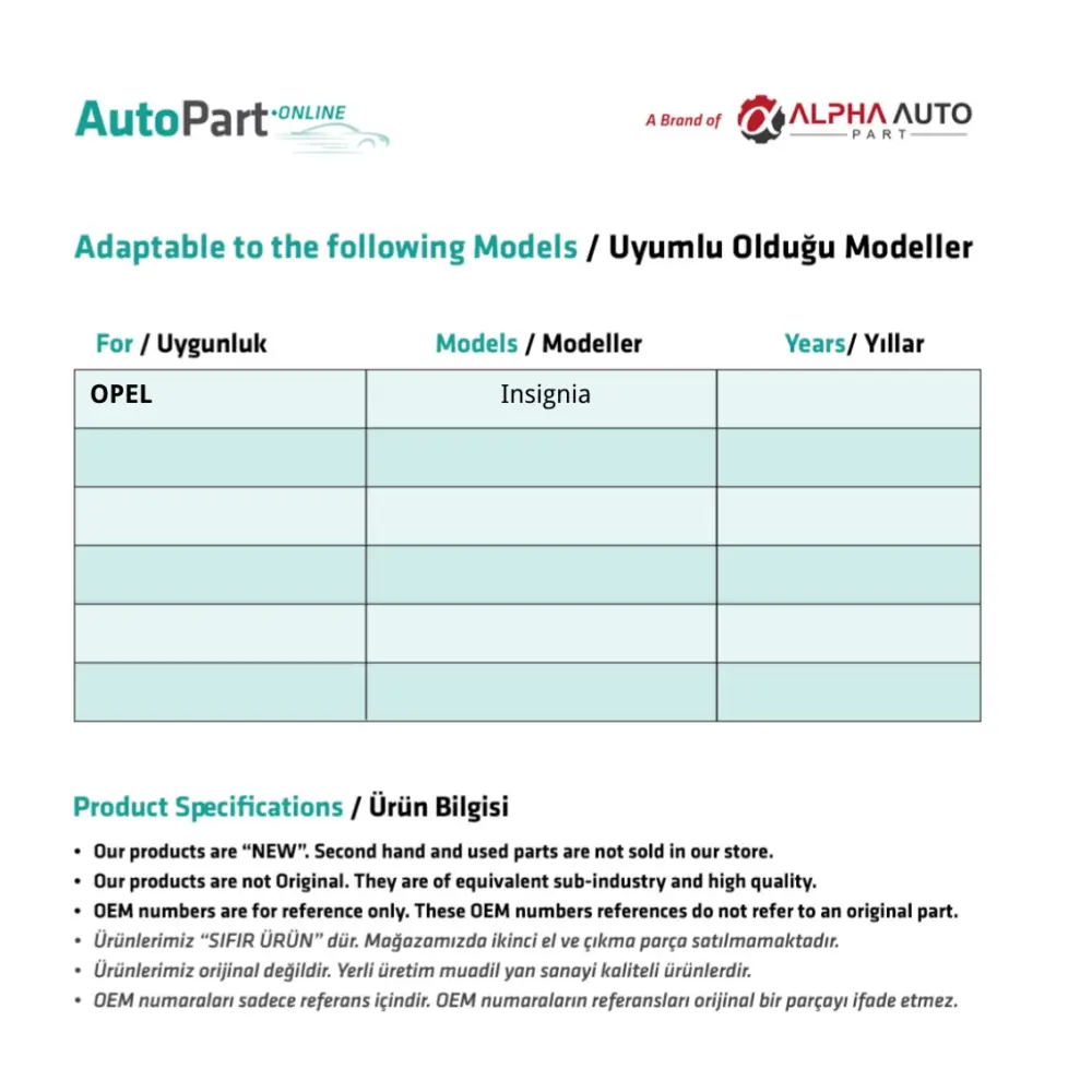 Maniglia Tendina Parasole Posteriore per Opel Insignia
