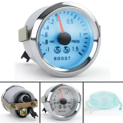 Manometro Pressione Turbo 52mm Cromato Blu Universale Auto