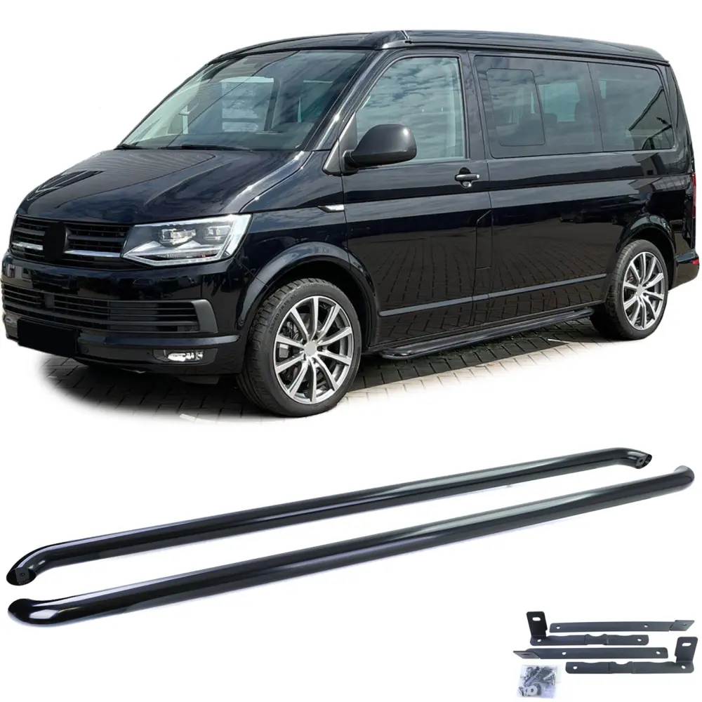 Minigonne in Acciaio Inox Nero Lucido per Volkswagen T5 T6 T6.1 Corto Radstand