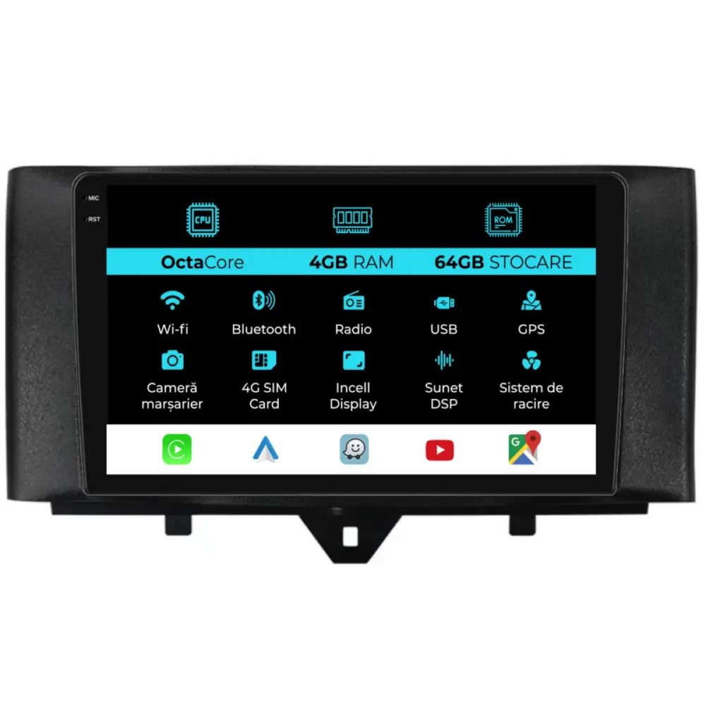 Navigatore Dedicato 10 Pollici Android Auto Carplay per Smart Forfour 2010-2015