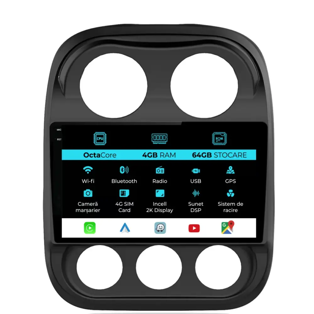 Navigatore Dedicato 2K 4gb Ram 64gb Android Auto Carplay per Jeep Compass