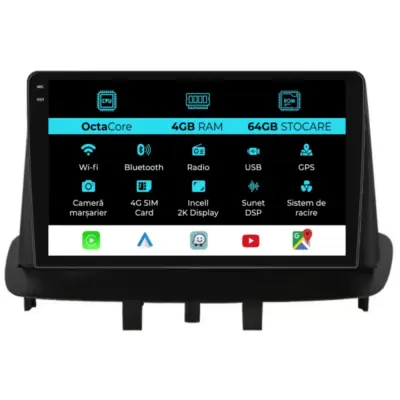 Navigatore Dedicato 2K 4gb Ram 64gb Android Auto Carplay per Renault Megane 3