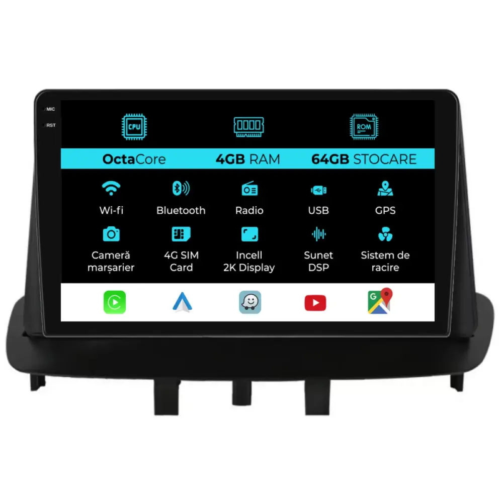 Navigatore Dedicato 2K 4gb Ram 64gb Android Auto Carplay per Renault Megane 3