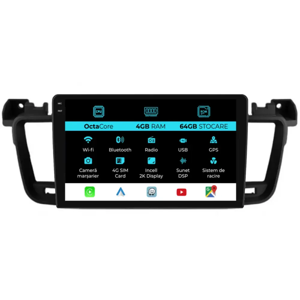 Navigatore Dedicato 2K 4gb Ram 64gb Storage Android Auto Carplay per Peugeot