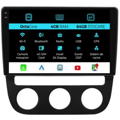 Navigatore Dedicato 4gb Ram 64gb Volkswagen Jetta 2005-2018 2K Android Auto