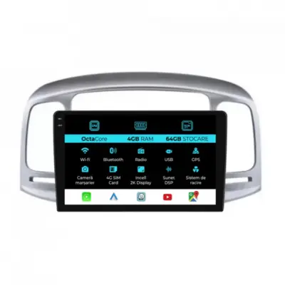 Navigatore Dedicato Android Auto Carplay 4gb 64gb per Hyundai Accent 2005-2012