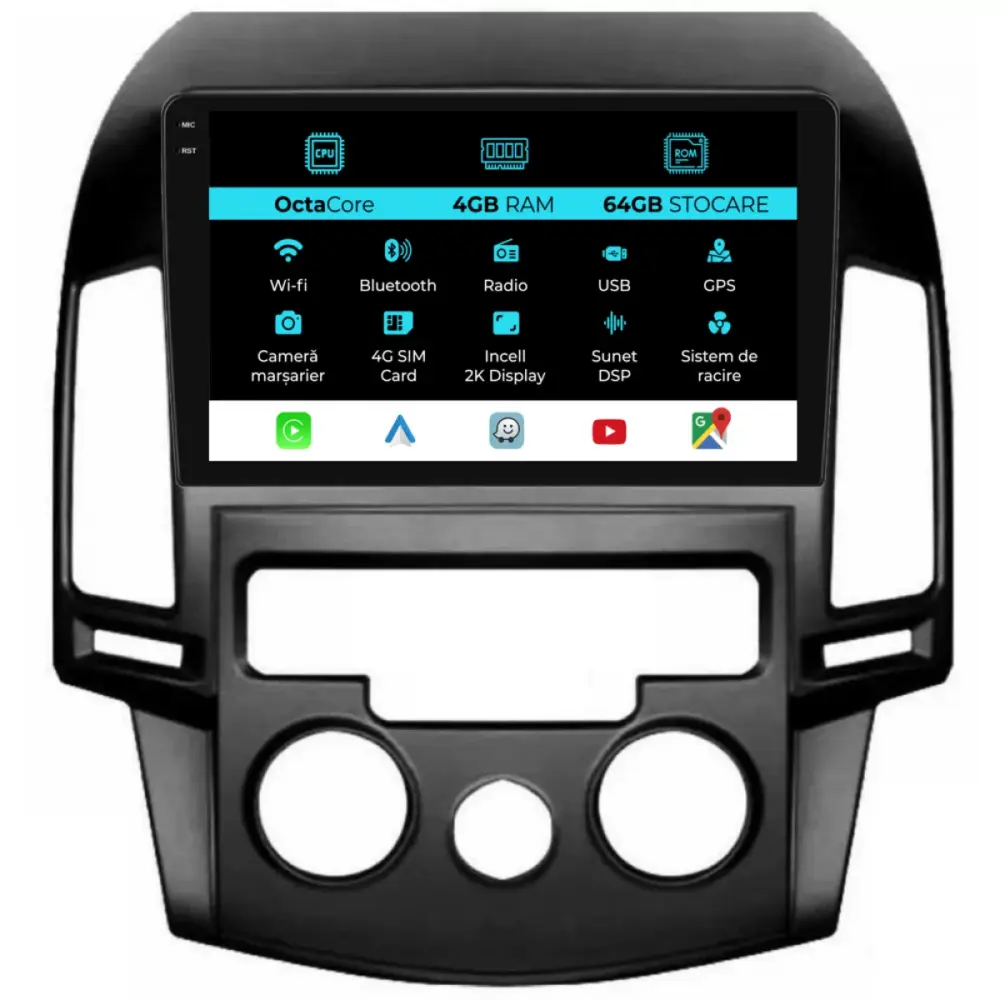 Navigatore Dedicato Android Auto Carplay 4gb 64gb per Hyundai I30 2007-2012