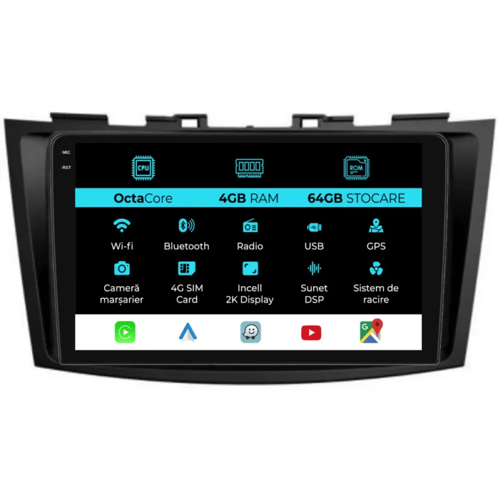 Navigatore Dedicato Android Auto Carplay 4gb Ram 64gb Suzuki Swift 2003-2010