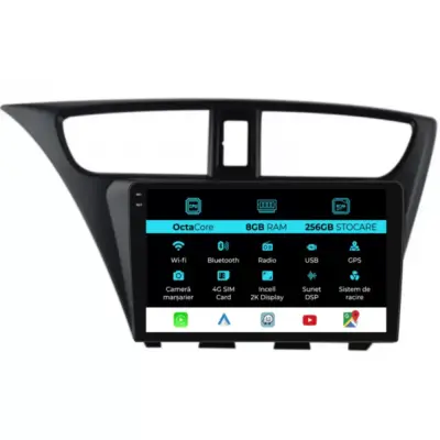 Navigatore Dedicato Android Auto Carplay 8gb 256gb per Honda Civic Ix 2011-2017
