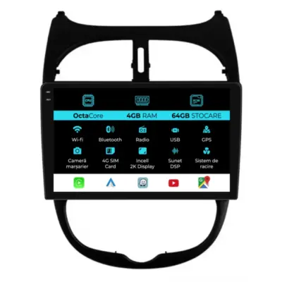 Navigatore Dedicato Android Auto Carplay per Peugeot 206 2001-2008