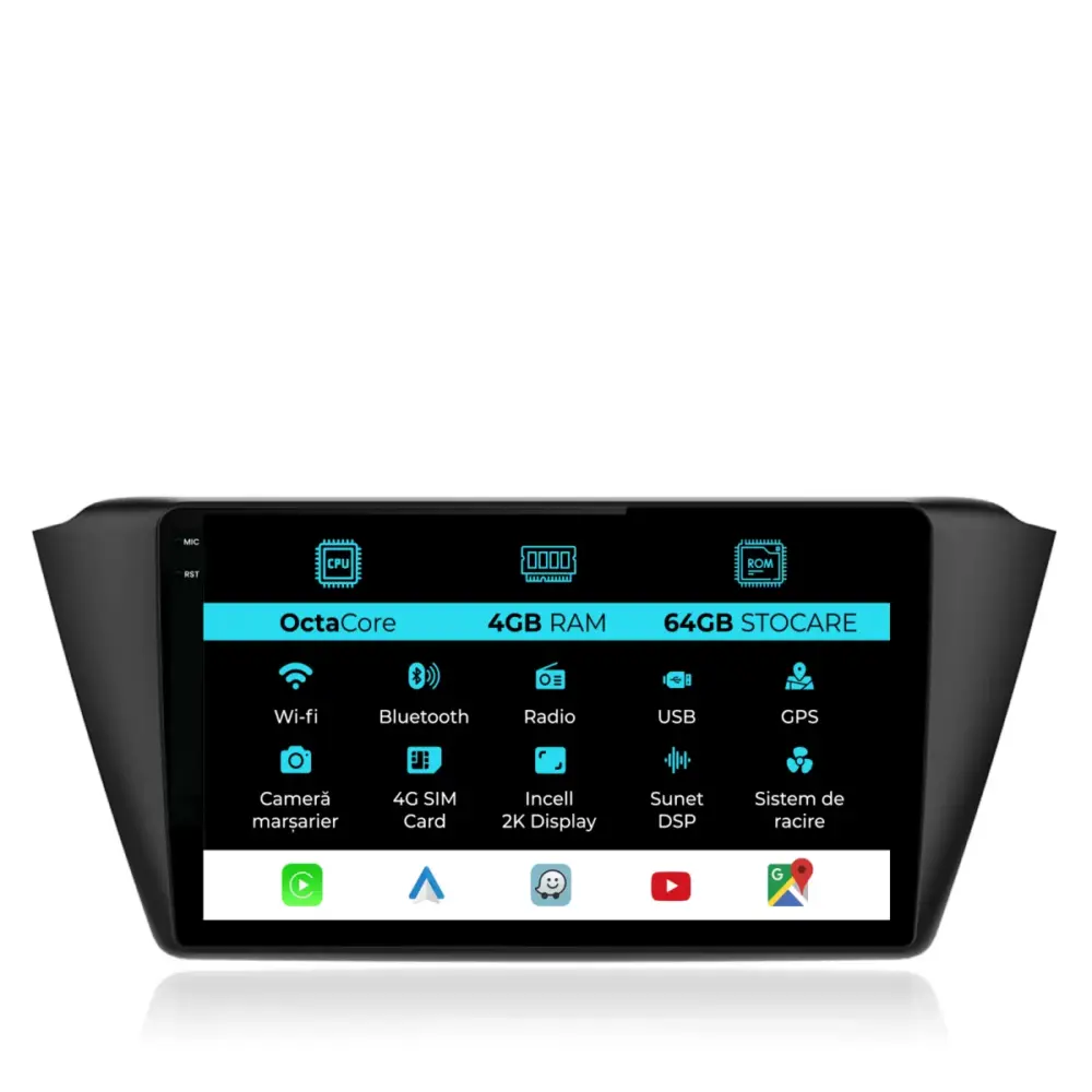 Navigatore Dedicato Android Auto Carplay per Skoda Fabia 2014-2019 2K