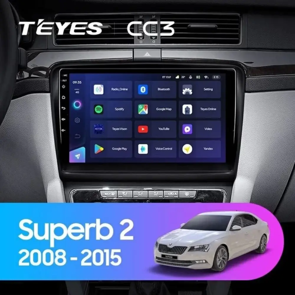 Navigatore Teyes CC3 2K 360 10.36 Qled Android 4G Skoda Superb 2 2008-2015