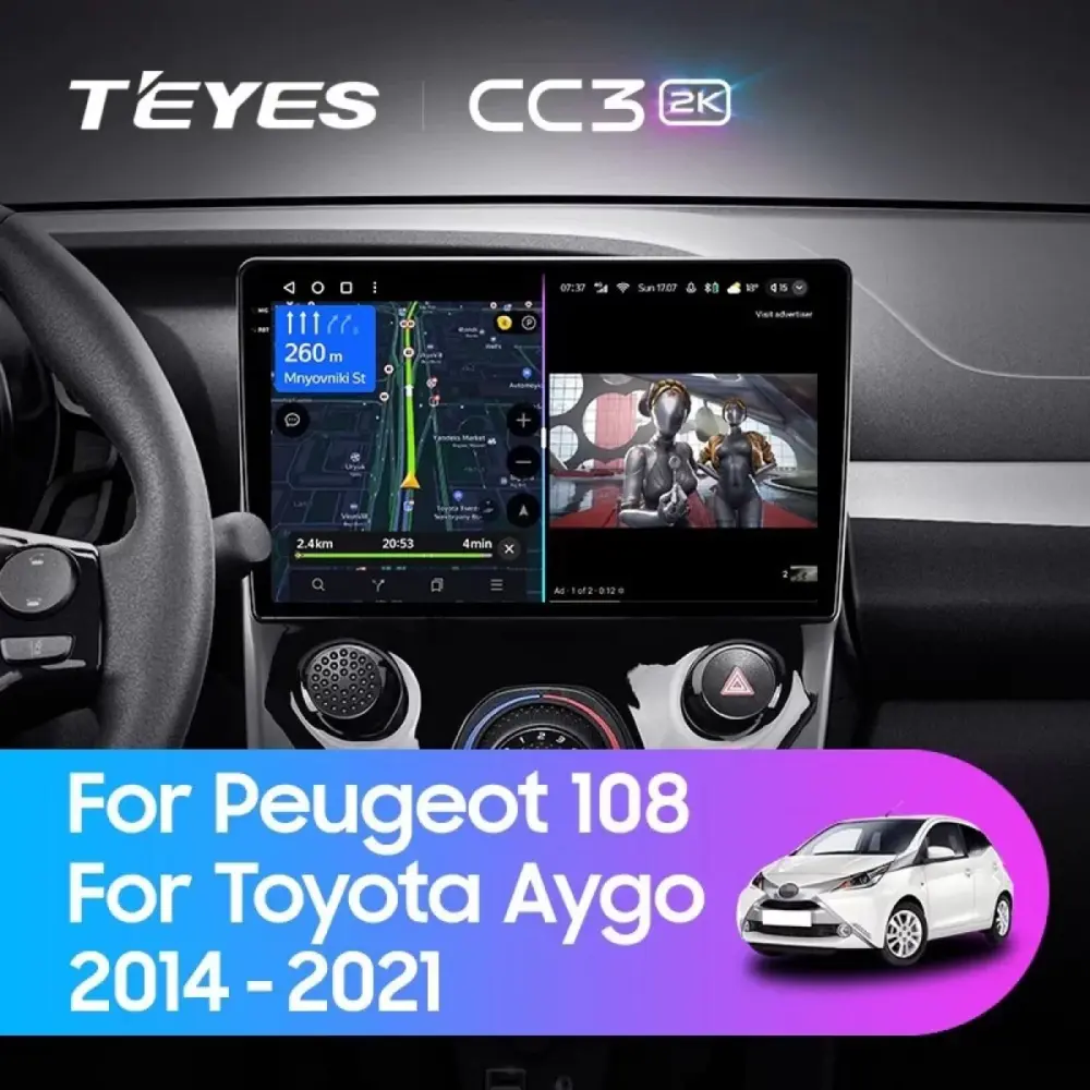 Navigatore Teyes CC3 2K 4+64gb Android 10.36 Qled per Peugeot 108 2014-2021