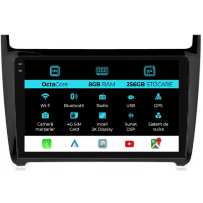 Navigazione Dedicata 8gb Ram 256gb Android Auto Carplay per Volkswagen Polo