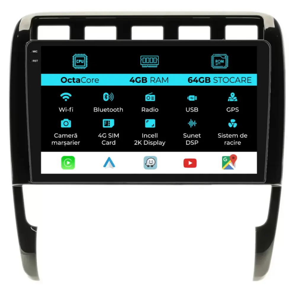 Navigazione Dedicata Android Auto Carplay 4gb Ram 64gb Porsche Cayenne 2002-2010