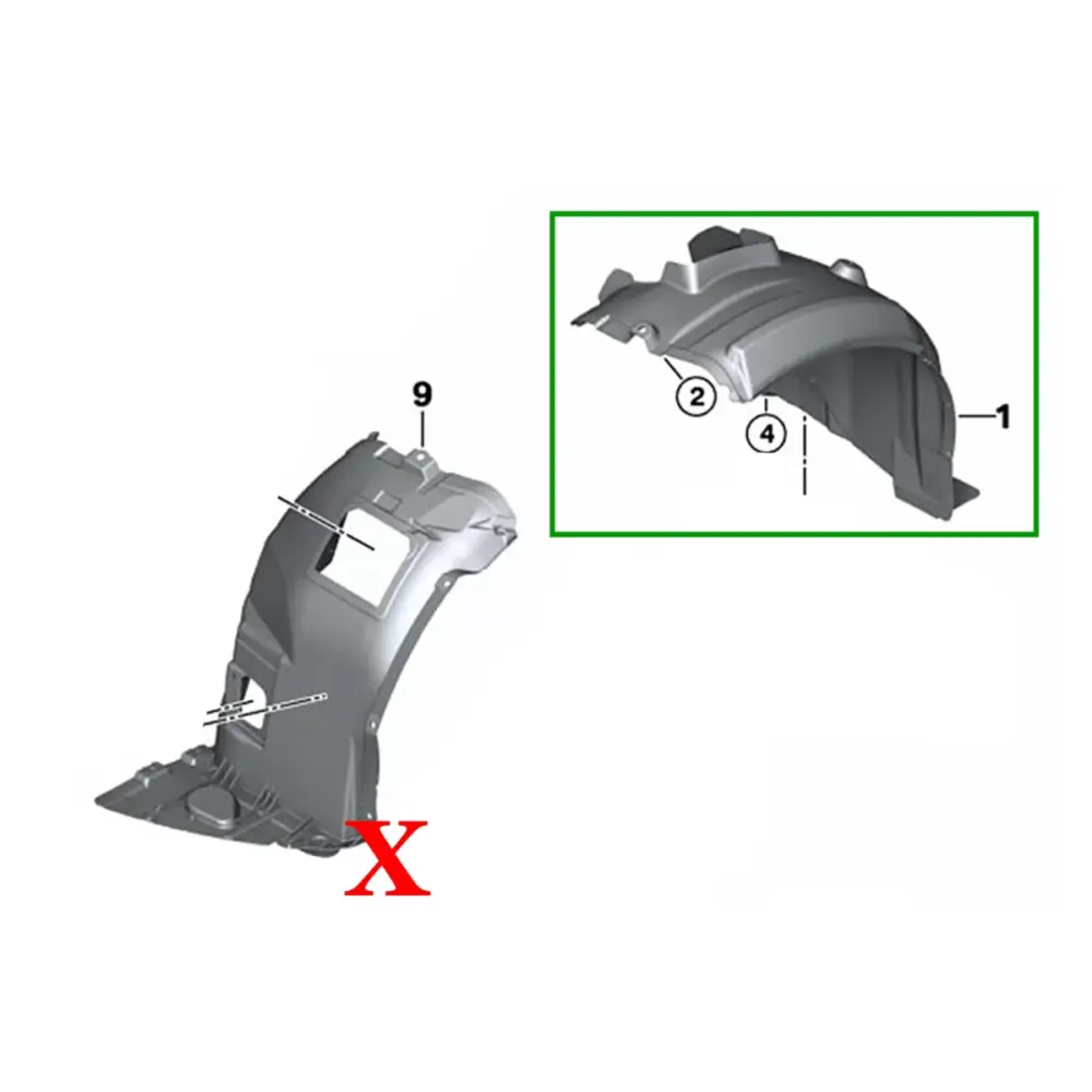Parafango Anteriore Sinistro Interno per BMW Serie 3 E90 E91 2004-2012