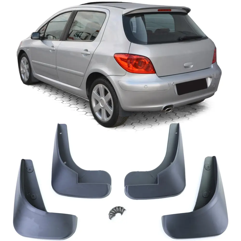 Paraspruzzi Set Anteriore e Posteriore Nero per Peugeot 307 SW CC 2000-2009